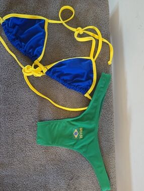 World Cup Womens Brazil Blue & Green Brazil-Inspired Swim Set with Yellow Trim